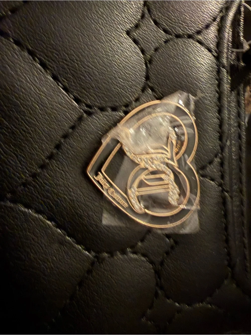 Juicy Couture Black Quilted Heart Zip Card Holder with Heart Charm